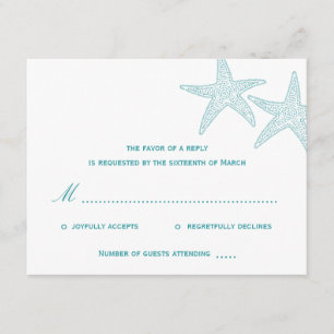 Starfish Wedding RSVP Card - Türkis Karte