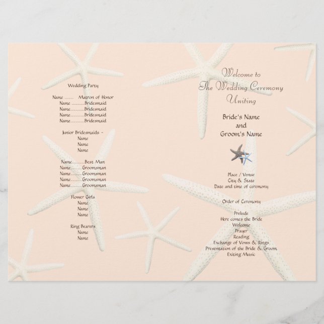 Starfish White Beach Hochzeitsprogramm (Vorderseite)