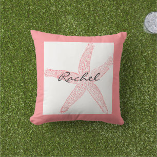 Starfish White Pink Name Template Beach Girl Kissen