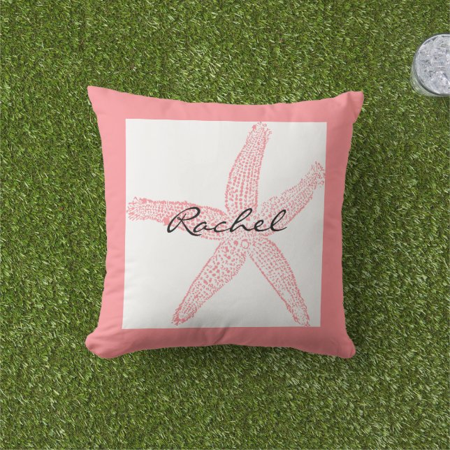 Starfish White Pink Name Template Beach Girl Kissen (Golfball-Marker)