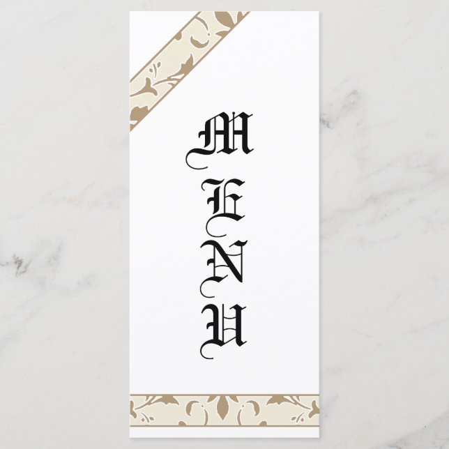 Starfish, Whitecap Gray, Damask Wedding Menu Menükarte (Vorderseite)