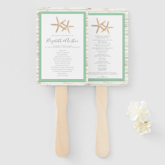 Starfish Whitewash Wood Beach Wedding Program Fan Fächer (Vorne und Hinten)