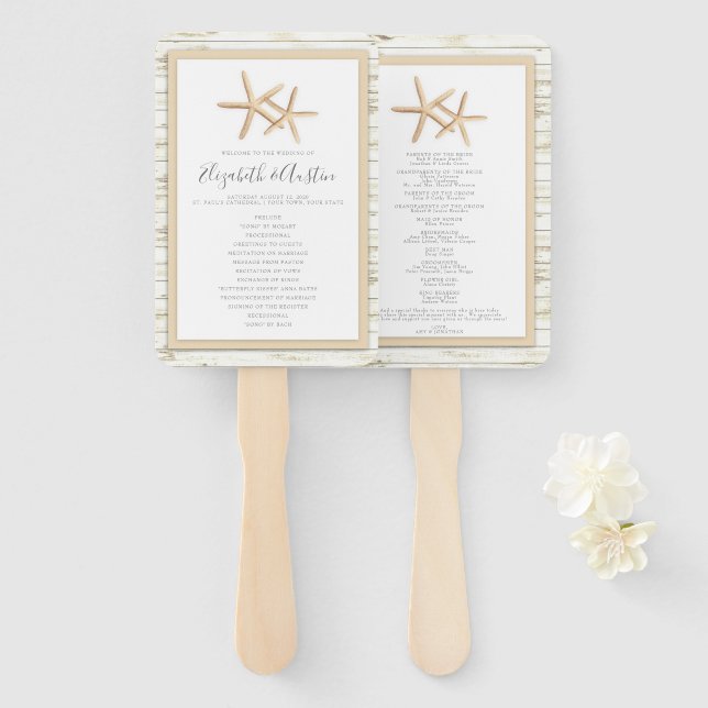 Starfish Whitewash Wood Beach Wedding Program Fan Fächer (Vorne und Hinten)