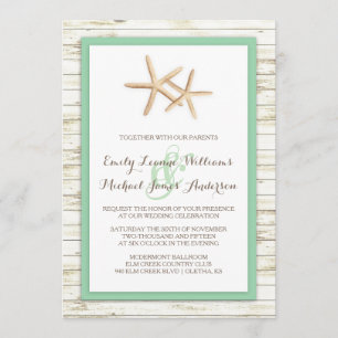 Starfish Whitewusch Wood Beach Hochzeit - Minze Einladung