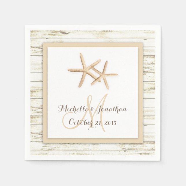 Starfish Whitewusch Wood Beach Hochzeit Napkin Serviette (Vorderseite)