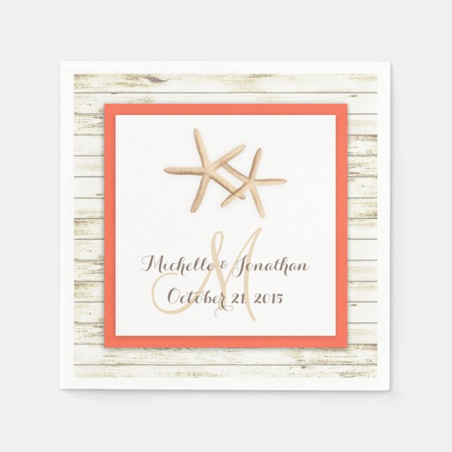 Starfish Whitewusch Wood Beach Hochzeit Napkin Serviette (Vorderseite)