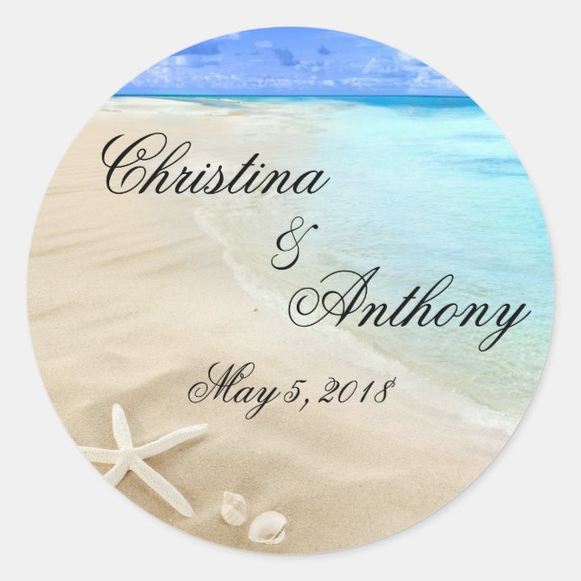 Starfish Zielstrand Hochzeitstippelchen Runder Aufkleber (Vorderseite)