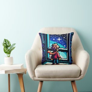 Stargazer beim Window Dreamy Pixel Art Night Sky Kissen