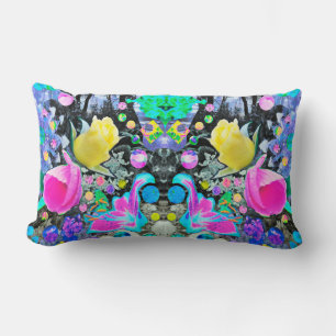 Stargazer-Lilie, Rose und rosa Hibiskus-Collage Lendenkissen