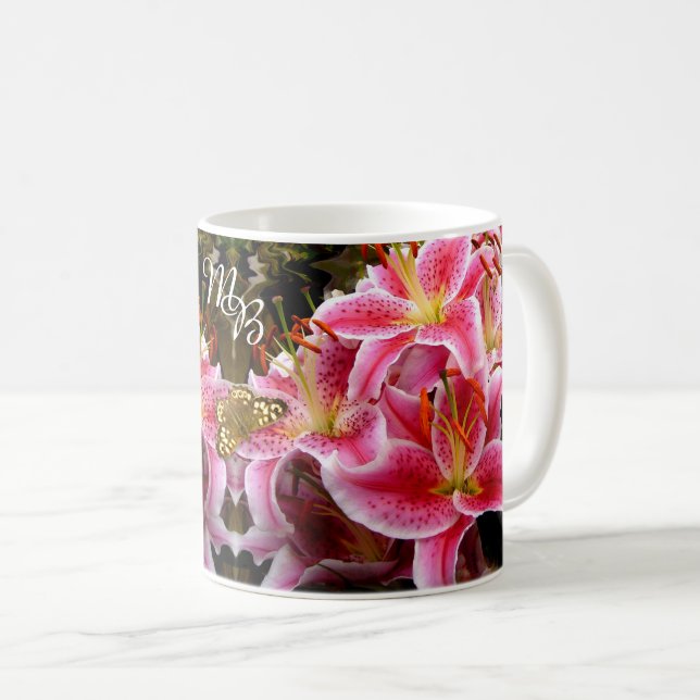 "Stargazer" Lilies Monogram Kaffeetasse (VorderseiteRechts)