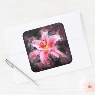 Stargazer Lily Blume Aquarell - bb 01 Quadratischer Aufkleber