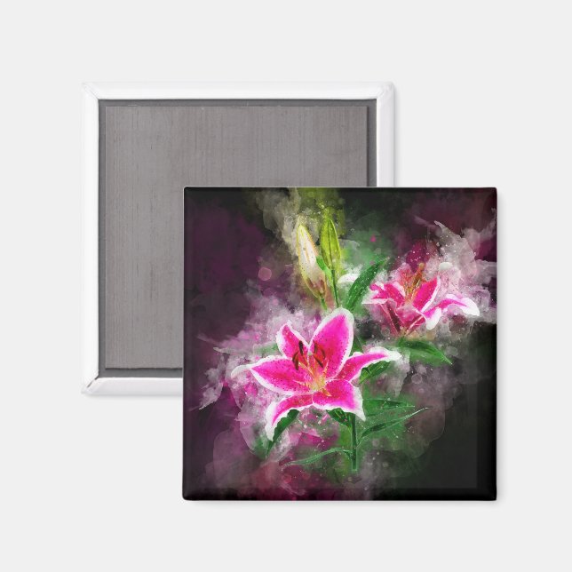 Stargazer Lily Blume Aquarell - bb 02 Magnet (Vorderseite/Rückseite)