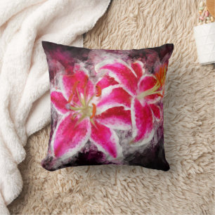 Stargazer Lily Blume Aquarell - bb 03 Kissen
