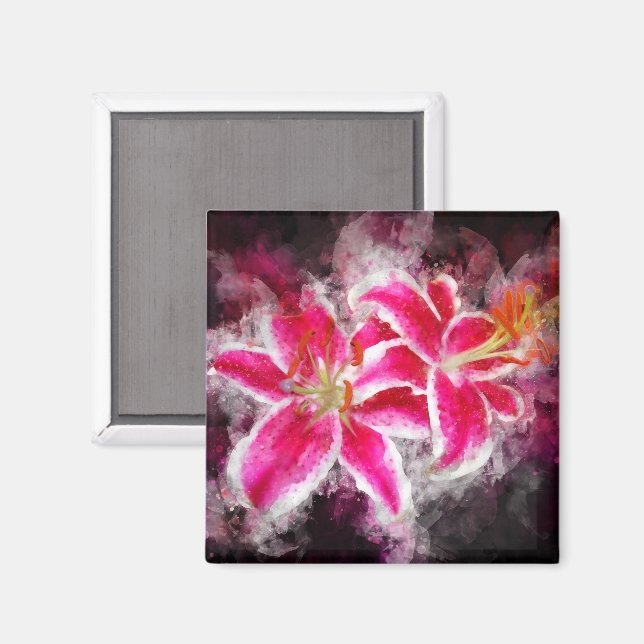 Stargazer Lily Blume Aquarell - bb 03 Magnet (Vorderseite/Rückseite)
