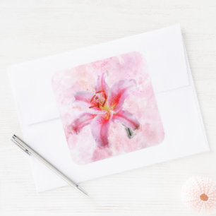 Stargazer Lily Blume Aquarell - wb 01 Quadratischer Aufkleber