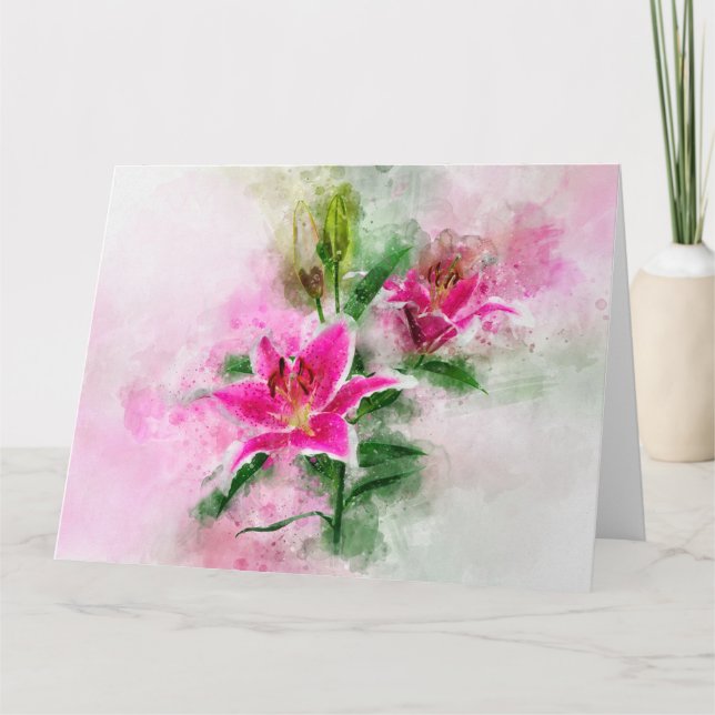 Stargazer Lily Blume Aquarell - wb 02 Dankeskarte (Vorderseite)
