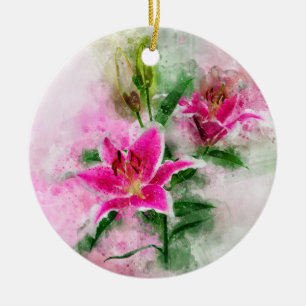 Stargazer Lily Blume Aquarell - wb 02 Keramik Ornament