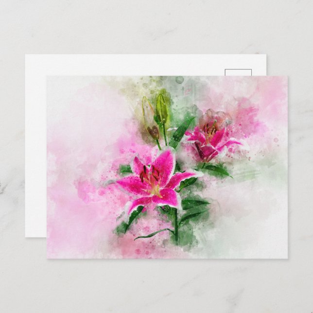 Stargazer Lily Blume Aquarell - wb 02 Postkarte (Vorne/Hinten)