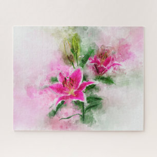 Stargazer Lily Blume Aquarell - wb 02 Puzzle