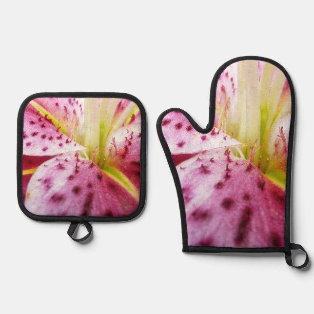 Stargazer Lily Bright Magenta Ofenhandschuh & Topflappen-Set (Vorderseite)