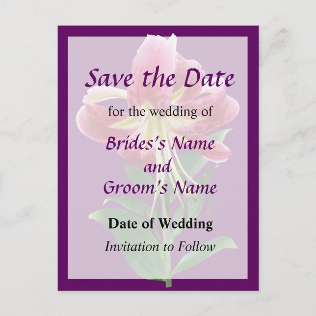 Stargazer Lily Looking Down Wedding Rettete die Da Ankündigungspostkarte (Vorderseite)