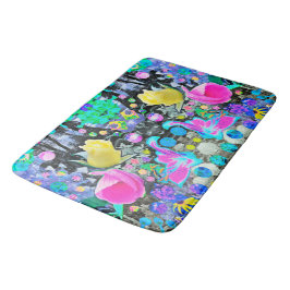 Stargazer Lily, Rose und Rosa Hibiskus Collage Badematte