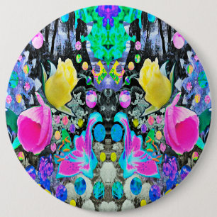Stargazer Lily, Rose und Rosa Hibiskus Collage Button