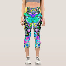 Stargazer Lily, Rose und Rosa Hibiskus Collage Capri Leggings