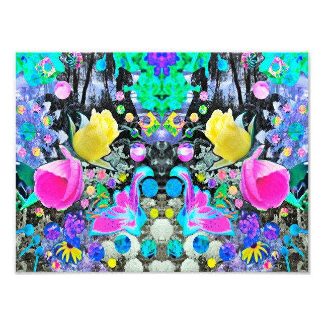 Stargazer Lily, Rose und Rosa Hibiskus Collage Fotodruck (Vorne)