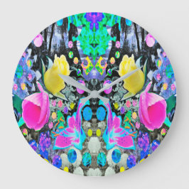 Stargazer Lily, Rose und Rosa Hibiskus Collage Große Wanduhr