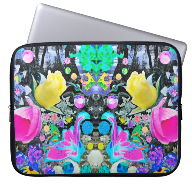 Stargazer Lily, Rose und Rosa Hibiskus Collage Laptopschutzhülle (Vorderseite)