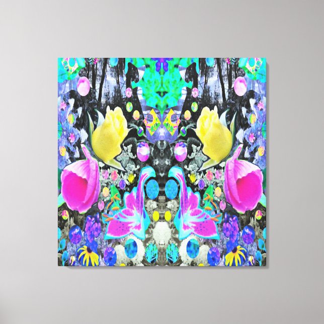 Stargazer Lily, Rose und Rosa Hibiskus Collage Leinwanddruck (Vorderseite)