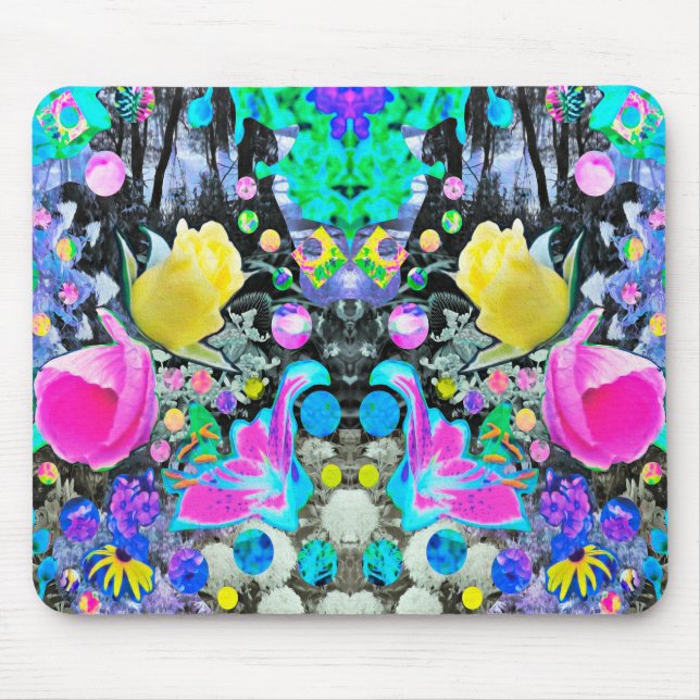 Stargazer Lily, Rose und Rosa Hibiskus Collage Mousepad (Vorne)