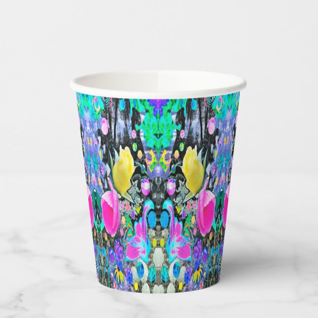 Stargazer Lily, Rose und Rosa Hibiskus Collage Pappbecher (Links)