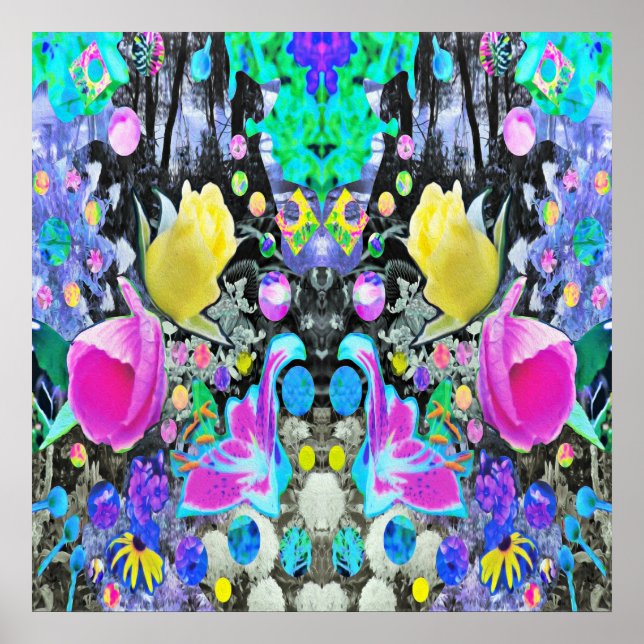 Stargazer Lily, Rose und Rosa Hibiskus Collage Poster (Vorne)