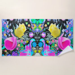 Stargazer Lily, Rose und Rosa Hibiskus Collage Strandtuch