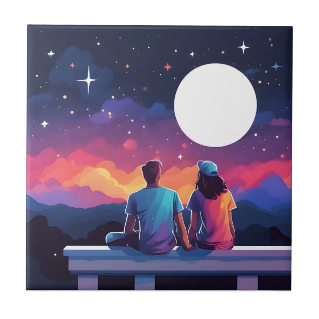 Stargazing Couple Fliese (Vorderseite)
