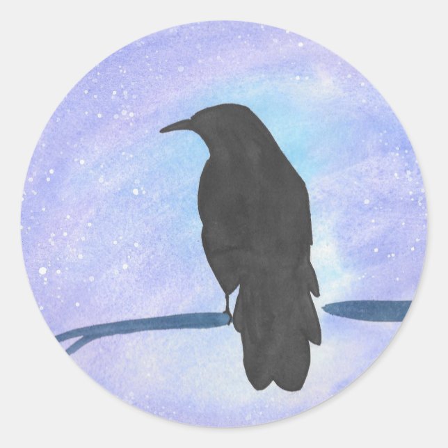 Stargazing Crow Runder Aufkleber (Vorderseite)
