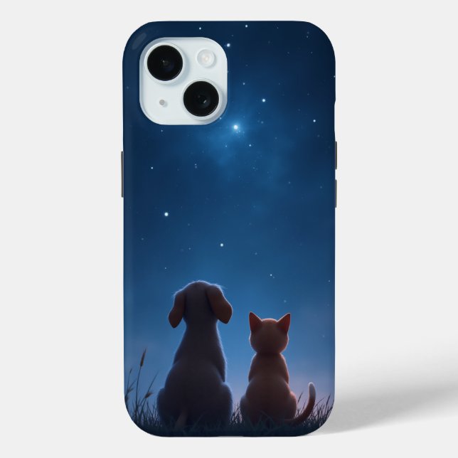 Stargazing Puppy & Kitten iPhone 15 Fall Case-Mate iPhone Hülle (Rückseite)