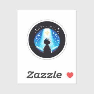 Stargazing Silhouette - Dreamy Pixel Art Night Sky Aufkleber