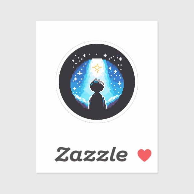 Stargazing Silhouette - Dreamy Pixel Art Night Sky Aufkleber (Blatt)