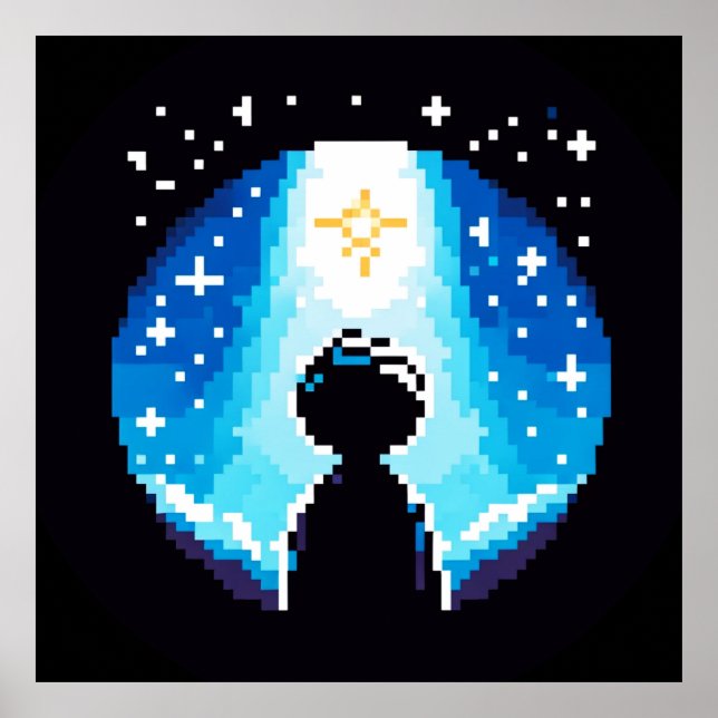 Stargazing Silhouette - Dreamy Pixel Art Night Sky Poster (Vorne)