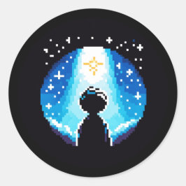 Stargazing Silhouette - Dreamy Pixel Art Night Sky Runder Aufkleber