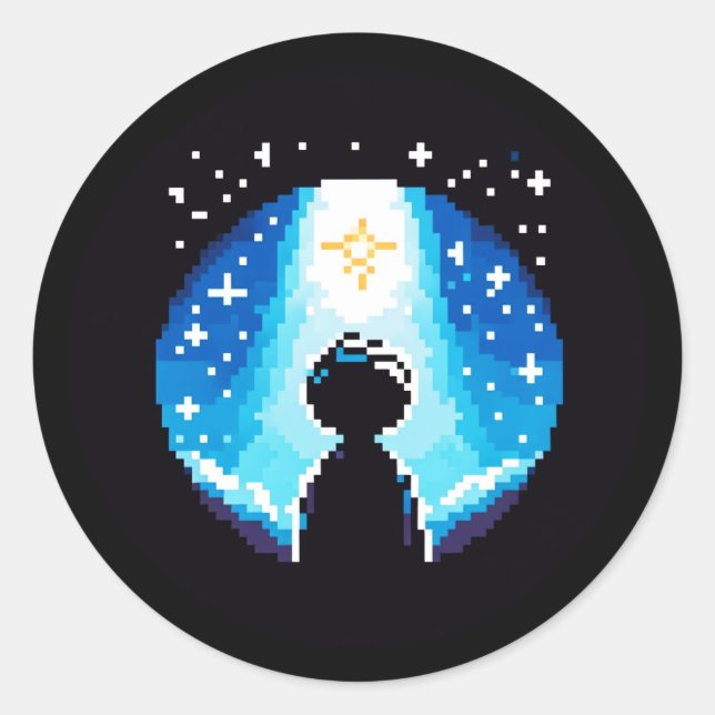 Stargazing Silhouette - Dreamy Pixel Art Night Sky Runder Aufkleber (Vorderseite)