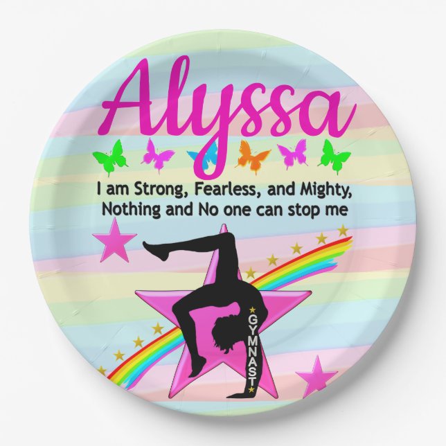 STARK, ANGST UND MÄCHTIG GYMNAST PAPPTELLER (Vorderseite)