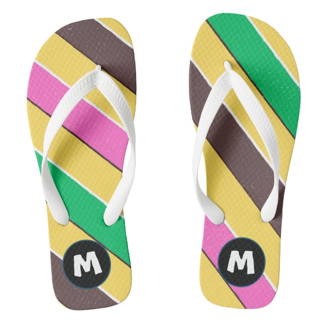 Stark moderne, farbenfrohe Retrostreifen Flip Flops (Fußbett)