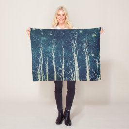 Stark Trees Stars Natur Aquamarin Blue Fleecedecke