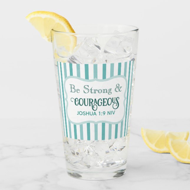 Stark und mutiger Bibelvers Türkisblau Glas (Vorderseite Ice)
