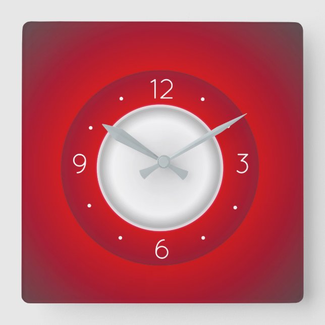 Stark vereinfachtes Rotes und Weiß > quadratische Wanduhr (Vorderseite)