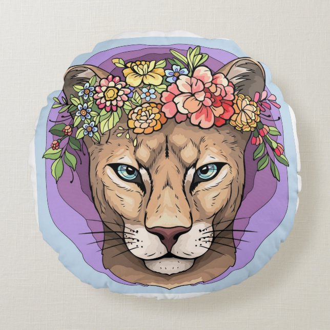 Stärke, Anmut, Brustschmerzen Katzenpilz Rundes Kissen (Vorderseite)